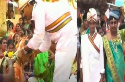 bride as groom, groom wear saree in prakasam Andhra Pradesh
