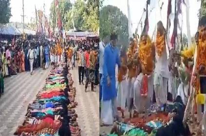 chhattisgarh priests walk over women lying ground bless them children