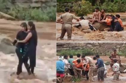 girls take selfie, get trapped in swelling water in Pench river video