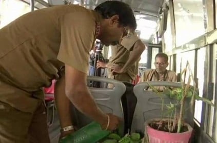 govt bus driver makes mini garden inside his bus