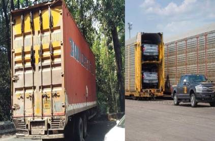 haryana container truck hijacked mercedes benz cars