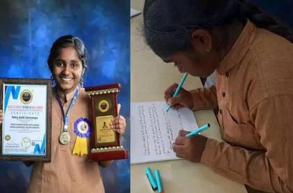 karnataka girl writes both hands differnt laungages
