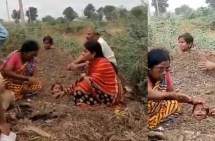 Kids buried till neck level during solar eclipse in Kalaburagi karnata