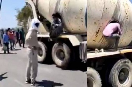 police caught 18 migrants while travelling in concrete mixer