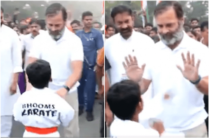 Rahul Gandhi corrects Boy Karate techniques in Jodo Yatra