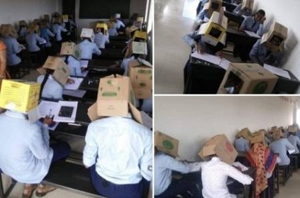 Students were made to wear cardboard boxes during the Exam in Bhagat