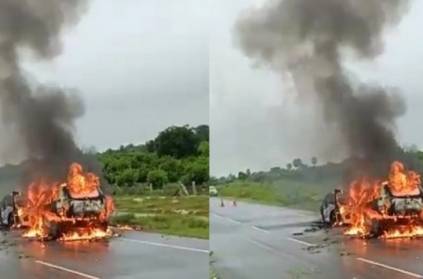 Two cars catch fire in road accident, Video goes Viral