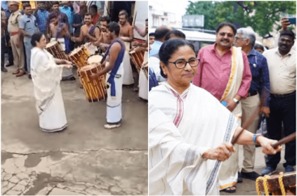 West Bengal CM Mamata Banerjee plays Sendai melam in Chennai