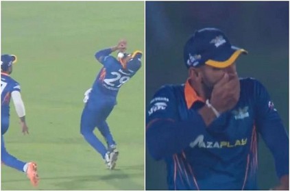Chamika Karunaratne loses 4 teeth in a accident while taking a catch