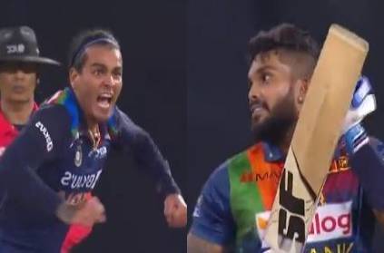 Hasaranga reacts after Rahul Chahar\'s aggressive celebration