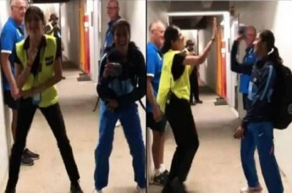 Jemimah Rodrigues shows off her dance moves with security guard
