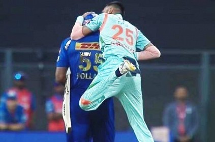 LSG Krunal Pandya kisses MI Pollard head after taking his wicket