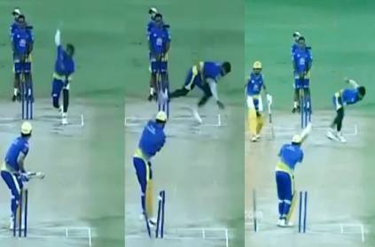 ms dhoni bowled by young csk pacer harishankar reddy