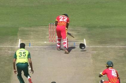 Pak bowler’s bouncer breaks Zimbabwean batsman\'s helmet into two