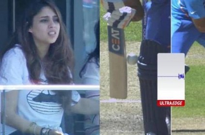 Ritika reacts after Rohit Sharma is given out against West Indies