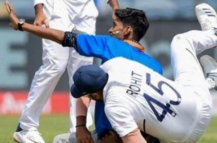 Rohit loses his balance after fans tries to touch his feet