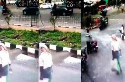 3 Injured in Car Two Wheeler Accident near Chennai CCTV Video