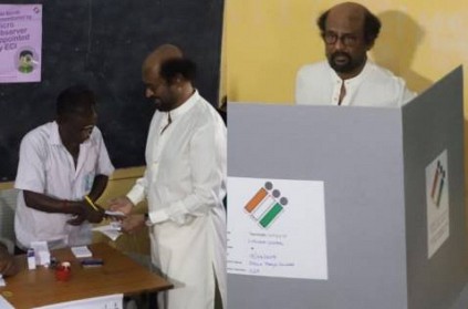 Actor and Politician Rajinikanth puts his vote in stella maris booth