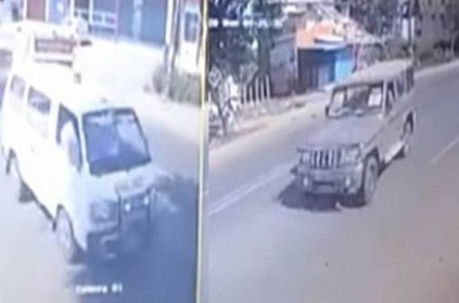 Ambulance van and car accident near puducherry caught on CCTV