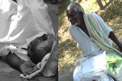 An elderly man in the street with a crore rupees.