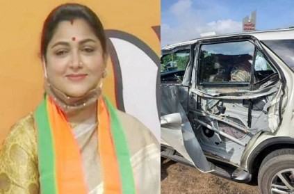 BJP Kushboo car met with an accident near Melmaruvathur