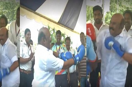 Boxing with proffesional boxer, Deputy Minister Jayakumar