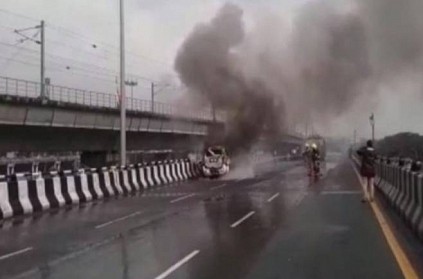 Car fire accident opposite Chennai airport bridge