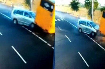 Car school bus accident in Trichy Madurai National highway