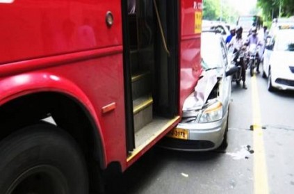 Chennai Accident 2 Injured In Bike Car Bus Collision Near Guindy