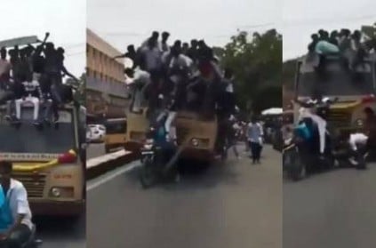 Chennai students falling from top of the bus while celebrating bus day