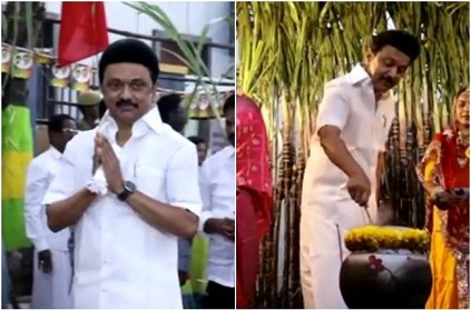 CM MK Stalin and his wife participate Pongal celebration in Kolathur