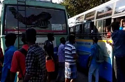 College students broken the bus glass in Ariyalur
