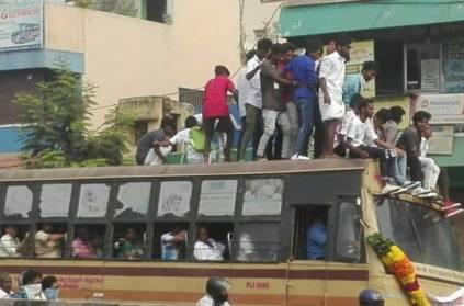 college students celebrates bus day in chennai kilpauk