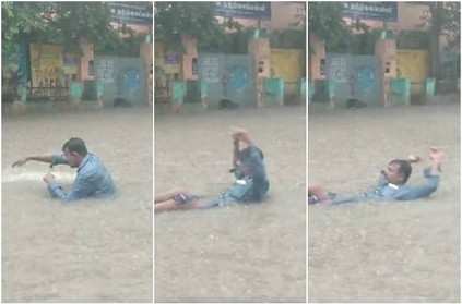Drunken Chennai man enjoys rain in flood video goes viral