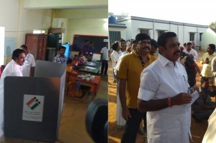 Edappadi K Palanisamy cast his vote at a polling station in salem