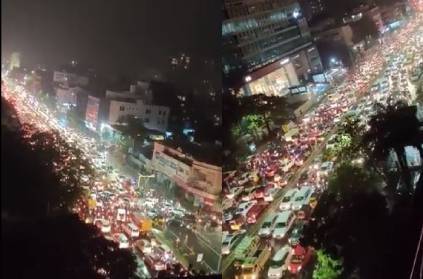 Heavy traffic in Anna salai in Chennai due to rainfall