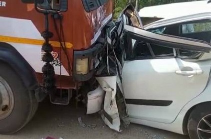 mini lorry and car accident in karur 5 died, 3 injured