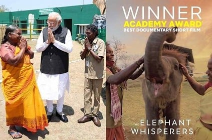 PM Modi with The Elephant Whisperers Bellie and Bomman