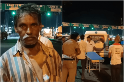 Police helps a man who is struggling with his wife\'s body in bus