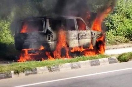 scorpio car get fire accident near salem burned fully