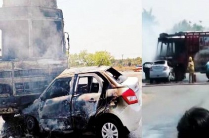 Sriperumbudur Fire Accident Car Gas Cylinder Lorry Collision
