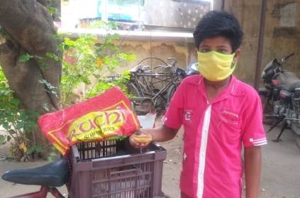 Thanjavur boy selling snacks to his family needs