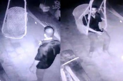 Thief swinging in a house where he went to steal, CCTV