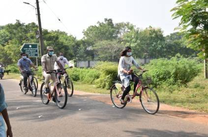 Thiruvarur collector travel in cycle for awareness