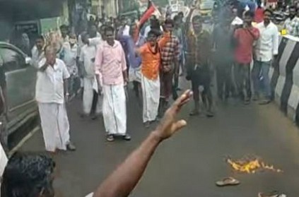 TN DMK member got injured while Ministers effigy burning