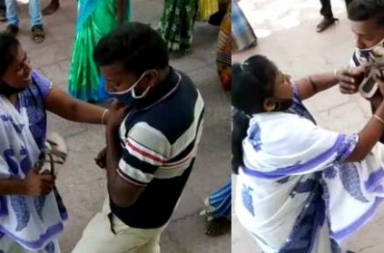 Vellore : Woman hits man with footwear