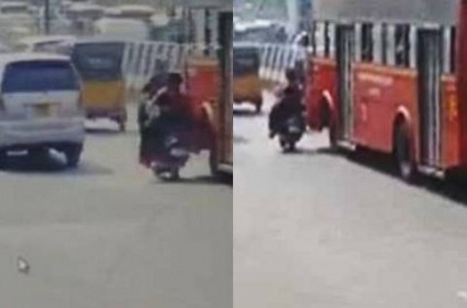 Video Chennai Woman Died In Bike MTC Bus Accident In Anna Salai