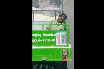 Work tired cleaning staff sleeping at garbage vehicle in Nagercoil