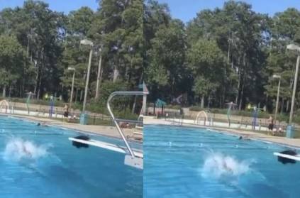 Young woman doing Stunt on Swimming Pool, Video goes Viral