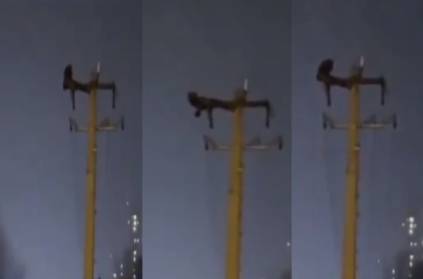 A person who climbed a power pole and exercised in China